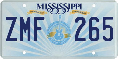 MS license plate ZMF265