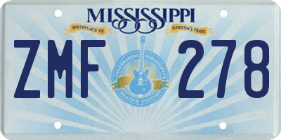 MS license plate ZMF278