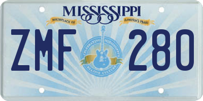 MS license plate ZMF280