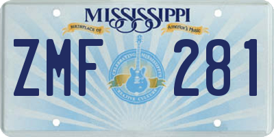 MS license plate ZMF281
