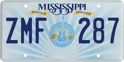 MS license plate ZMF287