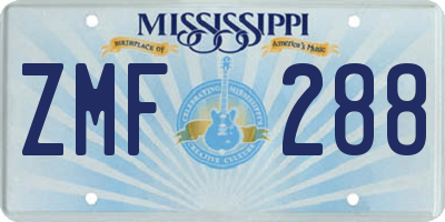 MS license plate ZMF288