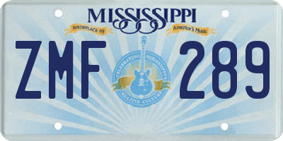 MS license plate ZMF289