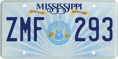 MS license plate ZMF293