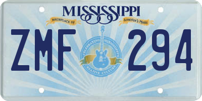 MS license plate ZMF294