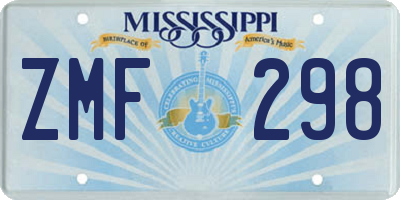 MS license plate ZMF298