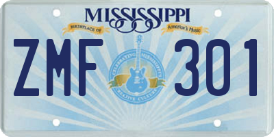 MS license plate ZMF301
