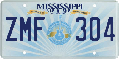 MS license plate ZMF304
