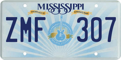 MS license plate ZMF307