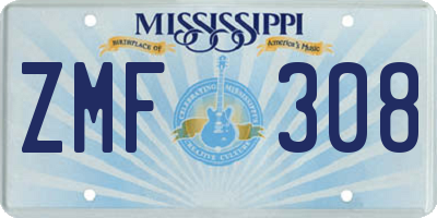 MS license plate ZMF308