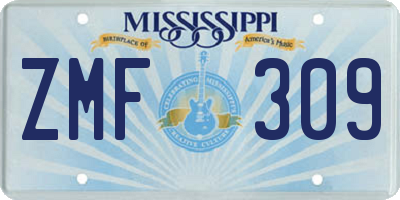 MS license plate ZMF309