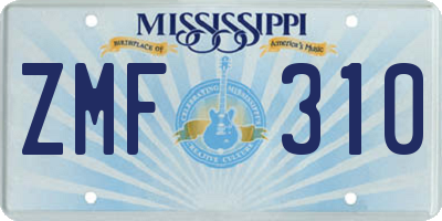 MS license plate ZMF310