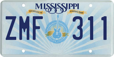 MS license plate ZMF311