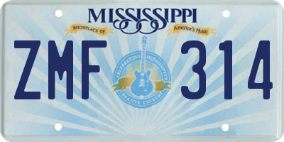 MS license plate ZMF314
