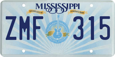 MS license plate ZMF315