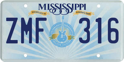 MS license plate ZMF316