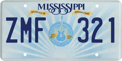 MS license plate ZMF321