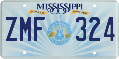 MS license plate ZMF324
