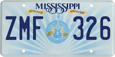 MS license plate ZMF326