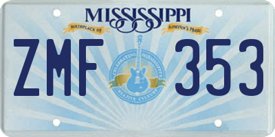 MS license plate ZMF353