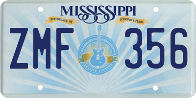 MS license plate ZMF356