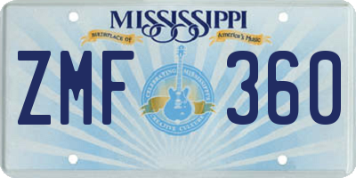 MS license plate ZMF360