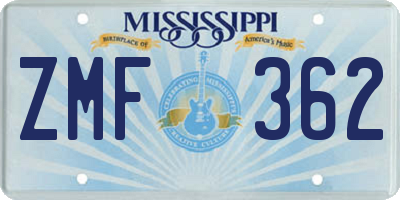 MS license plate ZMF362