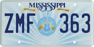 MS license plate ZMF363