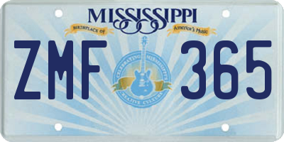 MS license plate ZMF365