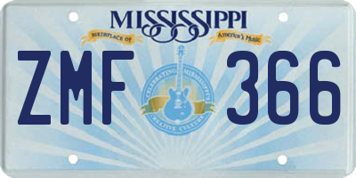MS license plate ZMF366