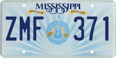 MS license plate ZMF371