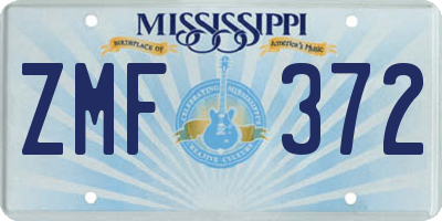 MS license plate ZMF372