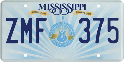 MS license plate ZMF375
