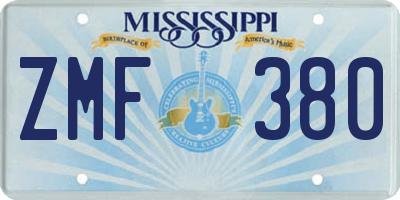 MS license plate ZMF380