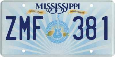 MS license plate ZMF381