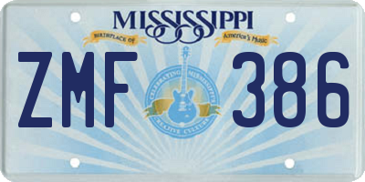 MS license plate ZMF386