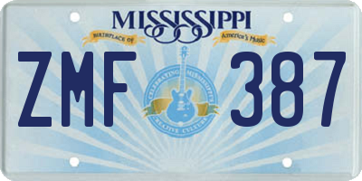 MS license plate ZMF387
