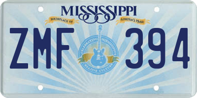 MS license plate ZMF394