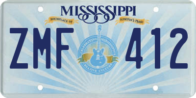 MS license plate ZMF412