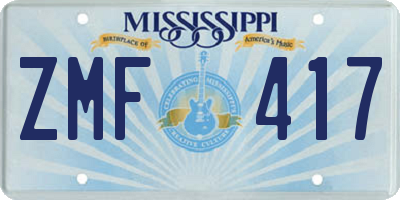 MS license plate ZMF417