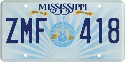 MS license plate ZMF418