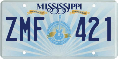 MS license plate ZMF421