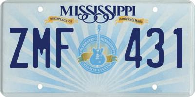 MS license plate ZMF431