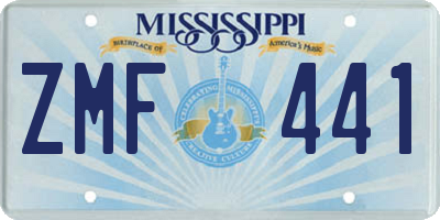 MS license plate ZMF441