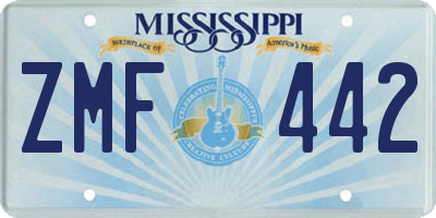 MS license plate ZMF442