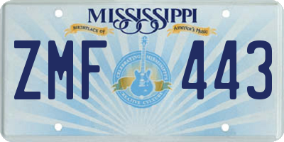 MS license plate ZMF443