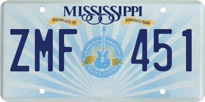 MS license plate ZMF451