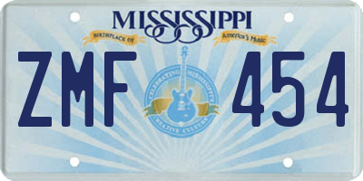 MS license plate ZMF454
