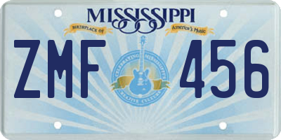 MS license plate ZMF456