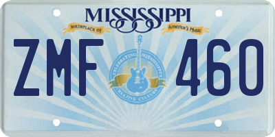 MS license plate ZMF460